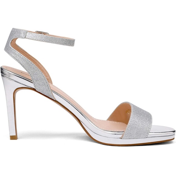 SILVER GLITTER STILETTOS WITH ANKLE STRAP! SIZE 9 WORN 1x - Picture 4 of 16